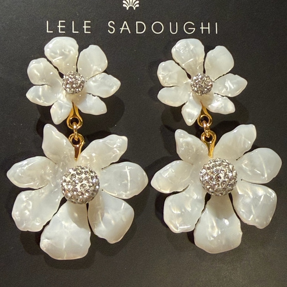 LELE sadoughi double flowers crystal earrings - Picture 4 of 8